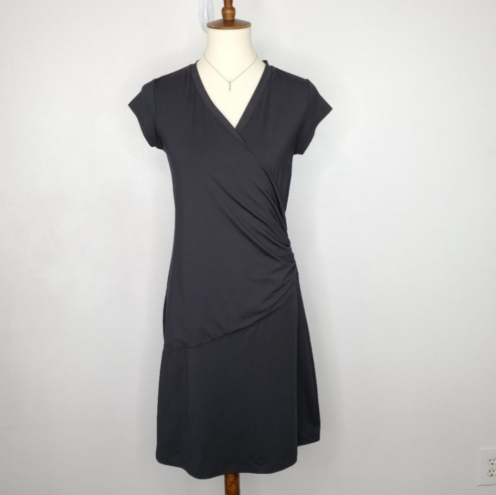 Athleta Black Athleisure Sporty Nectar Pullover Surplice V-Neck Dress, S